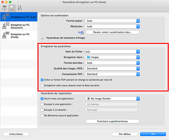figure : boîte de dialogue Paramètres